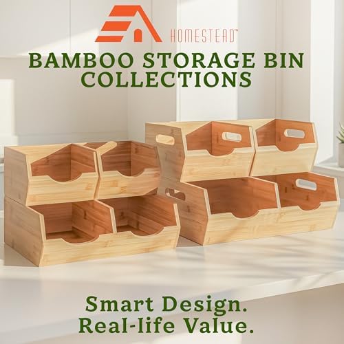 HOMESTEAD Extra Large Bamboo Pantry Storage Bins – 30% Larger, Stackable Pota...