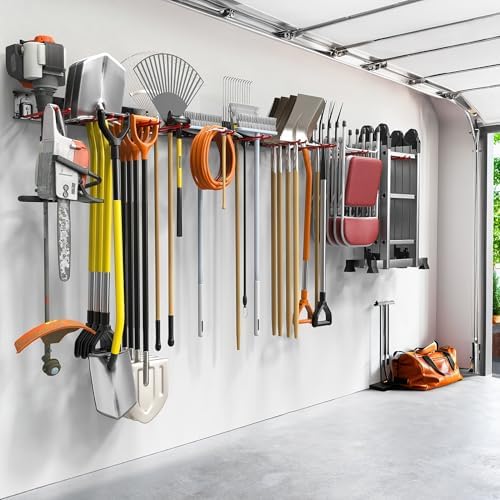 TORACK Garden Tool Organizer Wall Mount, Garage Folding Chair Storage Rack