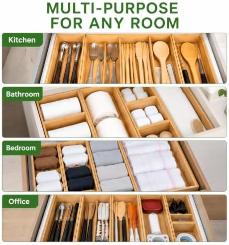 LEIMO KPARTS 8 Pcs Bamboo drawer Organizer Storage Box, Bin Set - Multi-Use b...