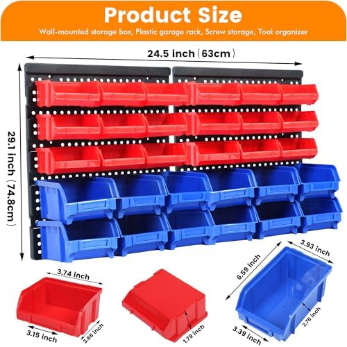 MaxWorks Wall Mount Storage Rack 30 Bin Heavy‑Duty Organizer for Nuts Bolts S...