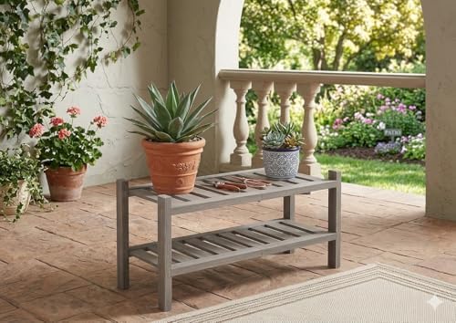 2-Tier Acacia Wood Stackable Shoe Rack - Brush Grey
