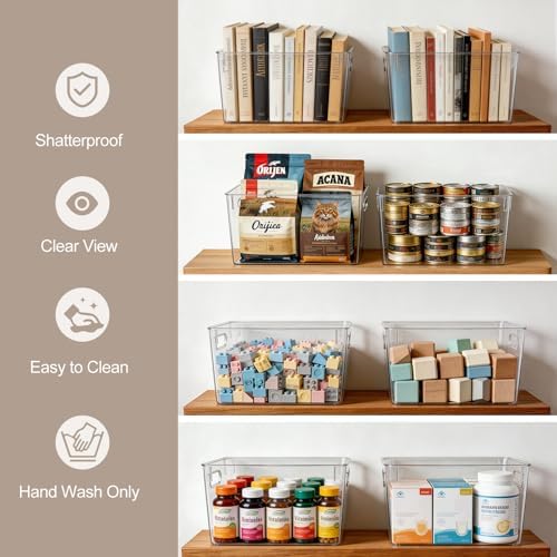 Hudgan 4 Clear Pantry Organizer Bins for Kitchen Cabinet, Refrigerator