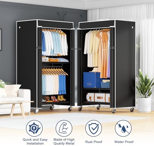 ULIFHOME P8C Heavy Duty Clothes Rack（With Extended Width Design） Rolling Clot...