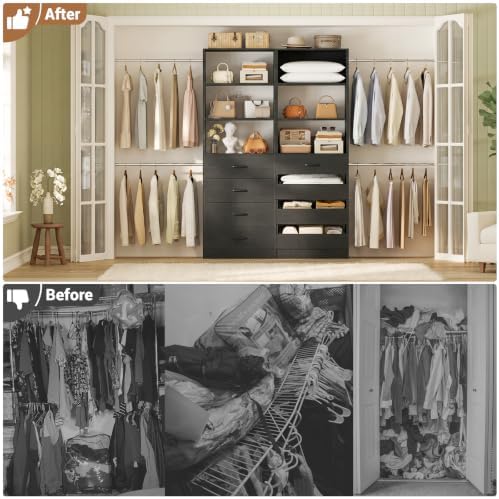 Aheaplus Closet System, 6-15Ft Custom Wood Closet Organizer with 8 Drawers