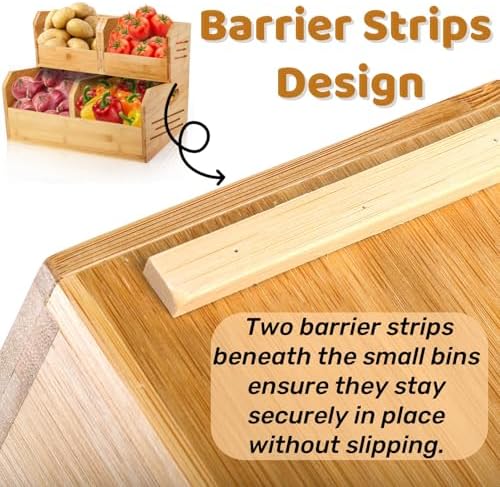 Noamus 2 Tier Bamboo Stackable Storage Bins, 4 Compartment Potato and Onion S...