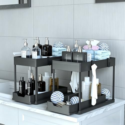 DEKAVA Under Sink Organizer 2 Pack, Bathroom Cabinet Organizer, 2 Tier Slidin...