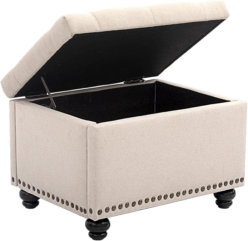 CangLong 24 Inch Tufted Lift Top Storage Ottoman Bench, Linen Foot Rest Stool...