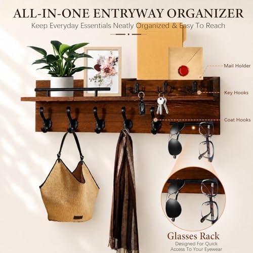 Wooden Wall Mounted Coat Rack for Entryway, Coat Rack Wall Mount with Shelf