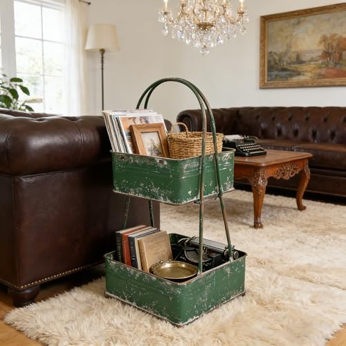 Vintage Metal Storage Basket 2-Tier 25.98" H Farmhouse Distressed Kitche...