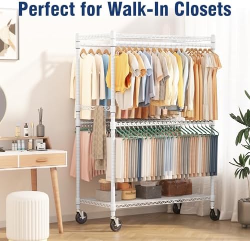 Homdox Heavy Duty Rolling Clothes Rack, Adjustable Clothing Rack for Hanging ...