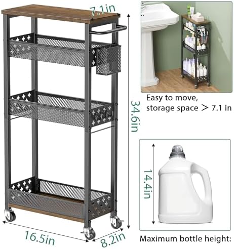 XYZLVSI 4 Tier Slim Storage Cart Laundry Room Organizer for Small Space
