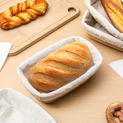 Nuogo 4 Pcs Rectangle Banneton Proofing Basket Set 10 Inch with Liner