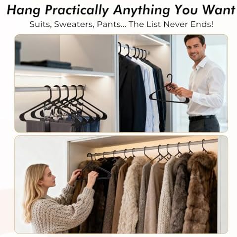 HOUSE DAY Heavy Duty Plastic Hangers 24 Pack - Thick Black Clothes Hangers