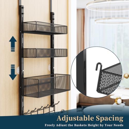 Consumest Over The Door Hooks Organizer - 4 Tier Door Coat Rack with 3 Basket...