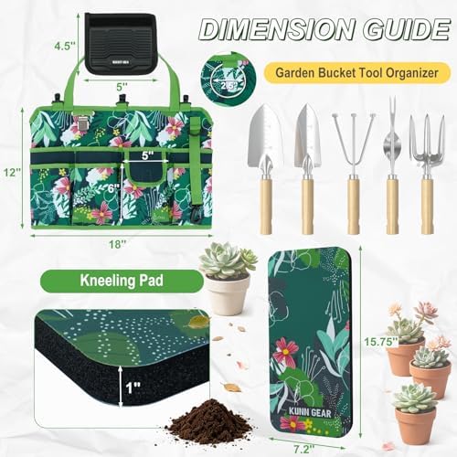 KUNN 5 Gallon Garden Bucket Tool Organizer & Kneeling Pad Set, Green
