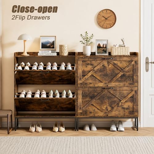 Nicetree Shoe Cabinet Storage for Entryway, Slim Shoe Storage Cabinet with 2 ...