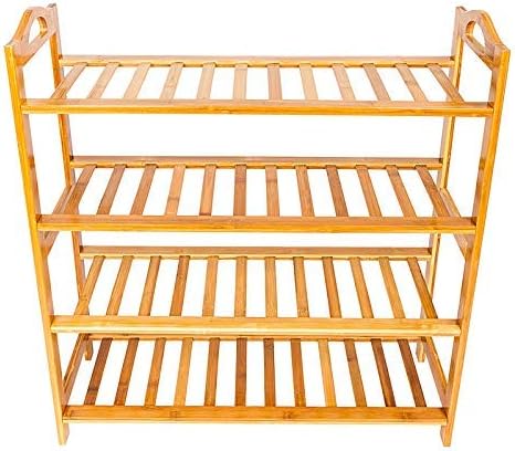 ZYSK 4 Tier Free Standing Bamboo Shoe Rack with Handles,Entryway Shoe Shelf S...