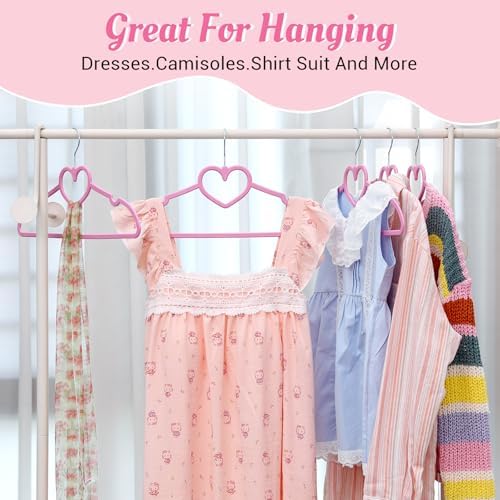 Plastic Hangers 50 Pack, Cute Clothes Hanger Ultra Thin Space Saving - Pink C...