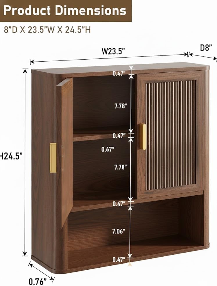INNOD Bathroom Storage Cabinet, Medicine Cabinet with Adjustable Wood Shelf &...