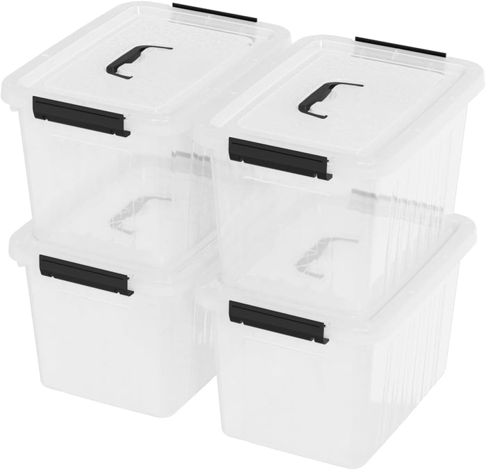 10 Quart Clear Plastic Storage Box Bins with Handle Lids, 4-Pack