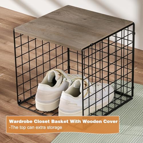 3PCS Stackable Closet Organizers and Storage, Shelves with Wood Top Extra Sto...