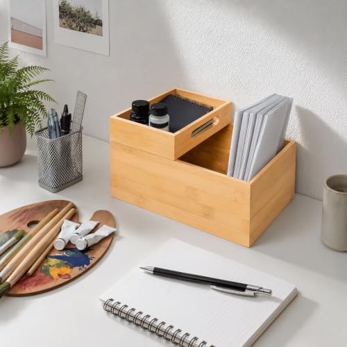 HOMESTEAD 3-Piece Stackable Bamboo Storage Box, Large Storage Bin, Wooden Box...