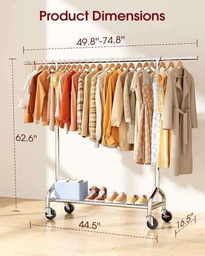 Sakugi Extendable 49.8-74.8" W Stainless Steel Clothes Rack, Silver