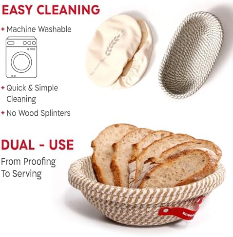 KneadAce Sourdough Starter Kit – 34oz Starter Jar, 2 Cotton Rope Banneton Pro...