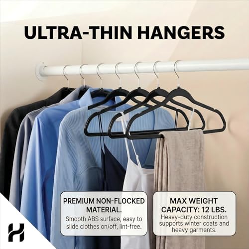 HOUSE DAY Black Plastic Hangers 60 Pack, Ultra-Thin Heavy Duty Non-Velvet