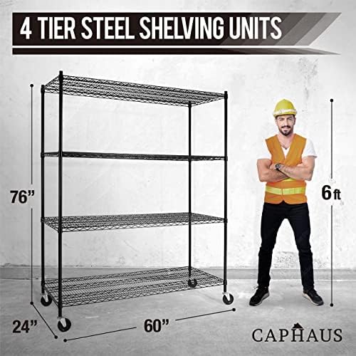 CAPHAUS 4-Tier Commercial Grade Heavy Duty Adjustable Height Wire Shelving w/...
