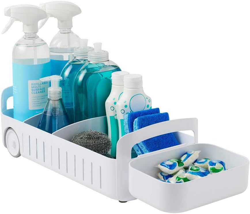 YouCopia RollOut Caddy Rolling Storage Bin with 2 Adjustable Dividers and Rem...