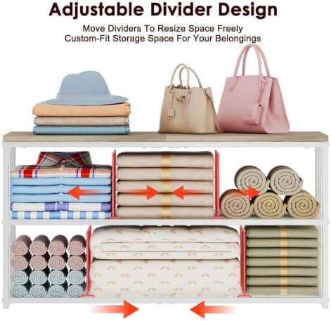 Wood‑Top Closet Clothes Organizers and Storage Shelf with Adjustable Dividers...