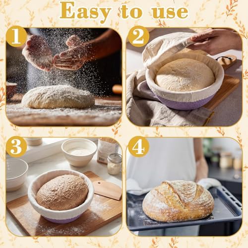 4 Pcs Round Banneton Bread Proofing Basket, 9 Inch