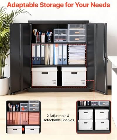 VEVOR Metal Storage Cabinet, 41.7 in Steel Garage Cabinet with 2 Adjustable S...