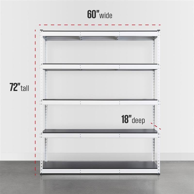 SafeRacks 5-Tier Modular Garage Shelving, White, 18”x60 x72