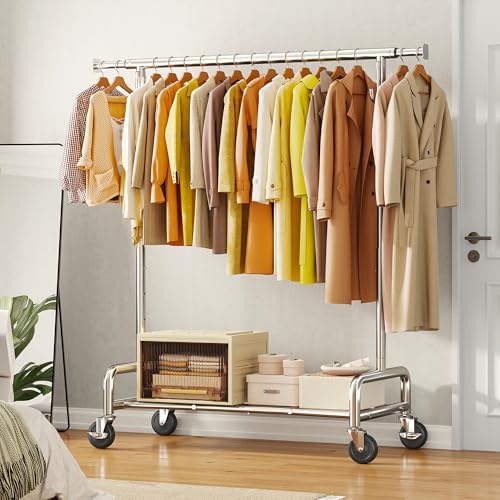 Raybee 75" Wide Clothes Rack with 4 Extra Hooks Heavy Duty Clothes Rack