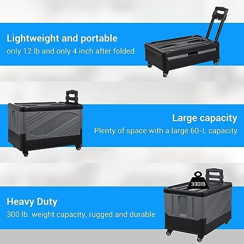 XCBYT 50L Foldable Rolling Crate, Spacious Storage Cart with Wheels