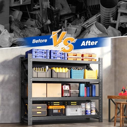 BYNSOE 48" W Storage Shelves 3000lbs Garage Metal Shelving Heavy Duty Ga...