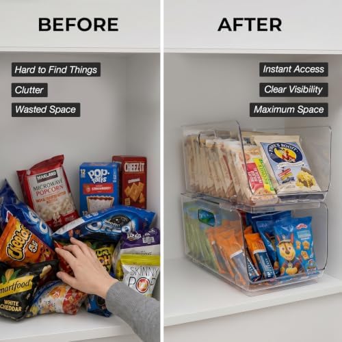 ClearSpace Stackable Storage Bins, Front Pantry Organizer, Medium, 4 Pack
