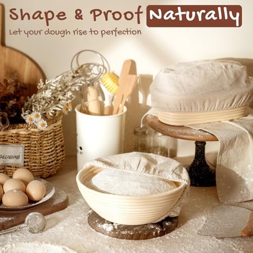 Astercook Sourdough Starter Kit with Round & Oval Banneton Bread Proofing...