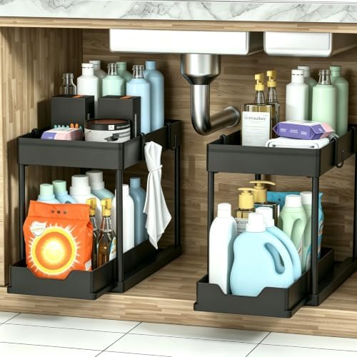 DEKAVA Under Sink Organizer 2 Pack, Bathroom Cabinet Organizer, 2 Tier Slidin...
