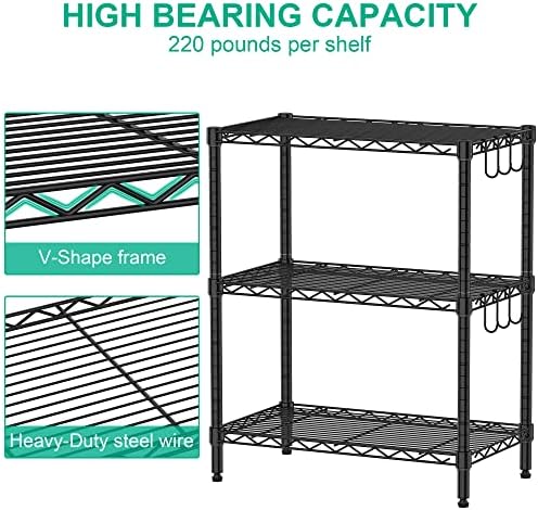 Folews 3-Tier Metal Storage Shelf, Adjustable Wire Shelving Unit, Black
