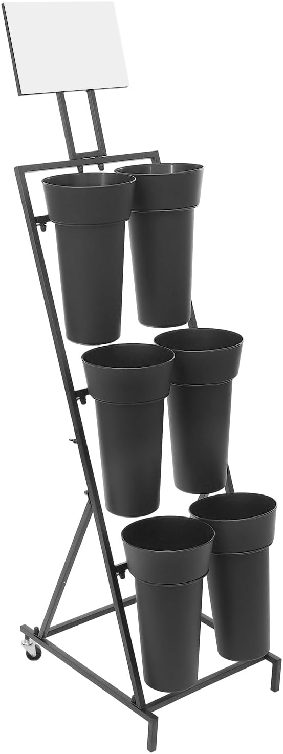 3-Tier Flower Display Stand with 6 Buckets, Commercial Metal Plant Rack with ...