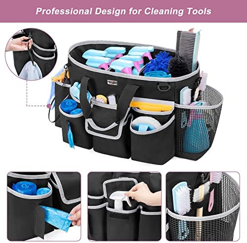 LoDrid Cleaning Caddy Bag with 3 Compartments and Shoulder Strap, Gray Edge
