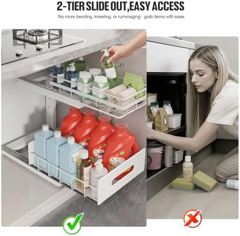 Under Sink Organizer Upgrade To Professional Rails,2-Tier Dual Pull Out Cabin...