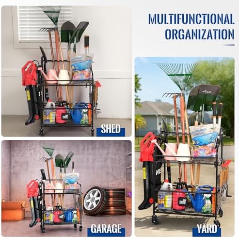 Mythinglogic Rolling Garden Tool Organizer for Garage, Yard and Lawn Tools