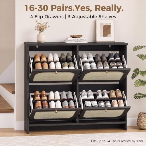 Nicetree Rattan Shoe Cabinet for Entryway, 9.5" Ultra-Thin Narrow Shoe R...