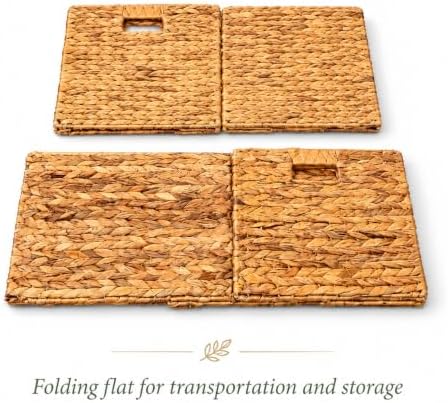 4 Hand-Woven Wicker Storage Baskets 13x11x11in, Water Hyacinth Shelf Bins