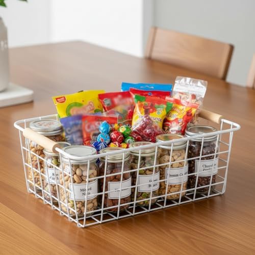 LeleCAT White Wire Baskets for Organizing with Handles，Pantry Organizers and ...