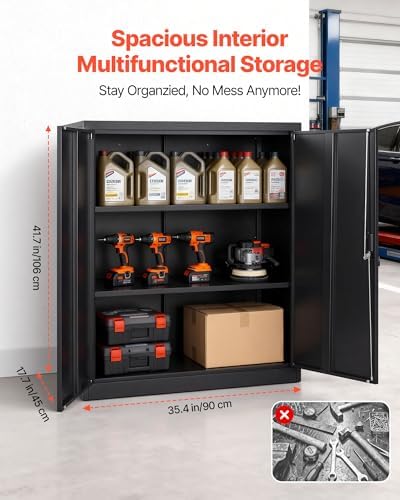VEVOR Metal Storage Cabinet, 41.7 in Steel Garage Cabinet with 2 Adjustable S...